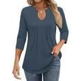 thumbnail image 3 of Women's V Neck Ruffle Detail T Shirt Casual Sleeve Top for Summer Outdoor Home Wear with Jeans Or Pants Casual T Shirt for Women Women Athletic T Shirts Medium Women Shirt Women T Shirt Long, 3 of 5