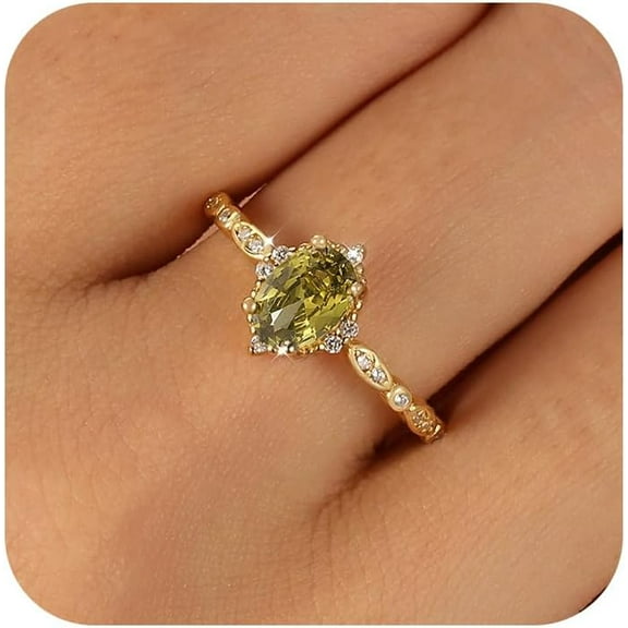 Eternity Band Ring for Women 925 Sterling Silver Peridot Crystal Birthstone Stackable Rings 14k Plated Olivine Cubic Zirconia Ring to Daughter Mother Wedding Jewelry Gift