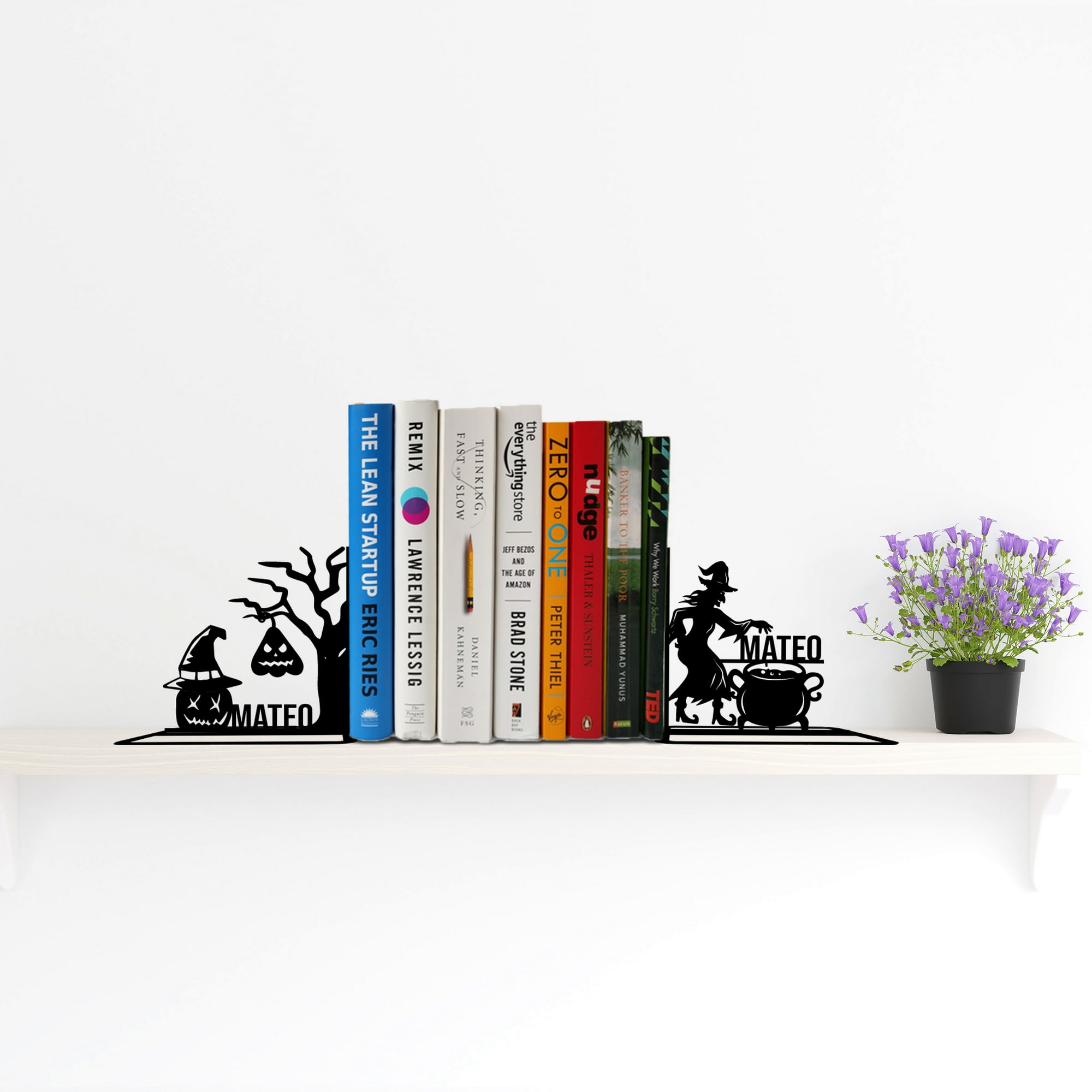 Handmadetneonsign Custom Halloween Metal Bookends Bookworm Name Bookend Bookshelf Decor Book Stand 69023