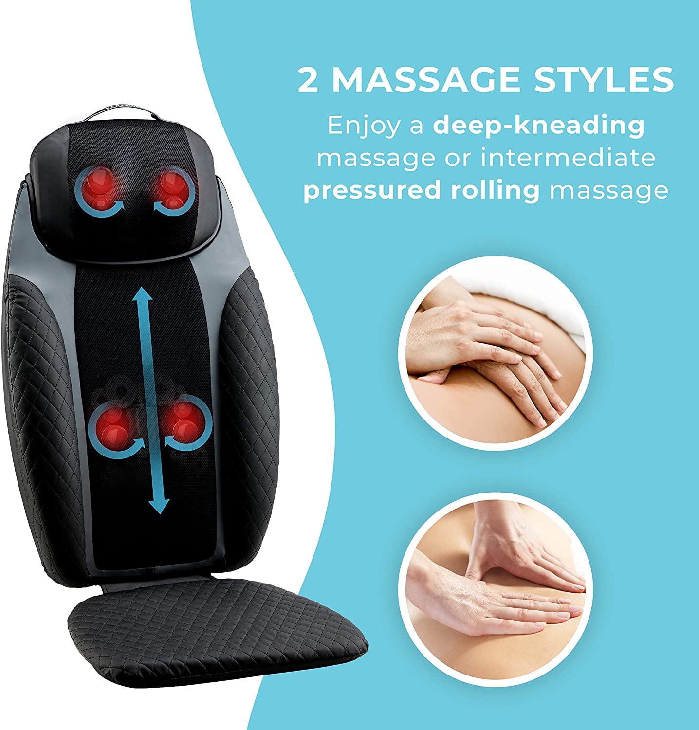 Single Speed Heated Shiatsu Massage Pad Seat and Chair Cushion with Neck  and Shoulder Massage