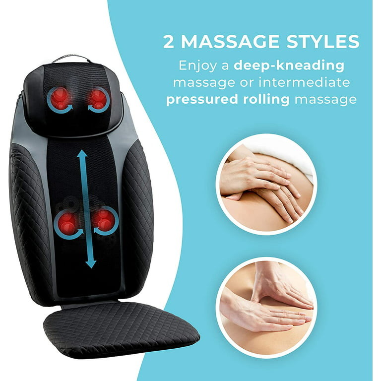 Aront Shiatsu Back Massage Cushion with Heat -Electric Back Massager  Kneading Back Massager for Whole Back, Upper or Lower Back-Massage Chair  Pad for Home Office Seat Use 