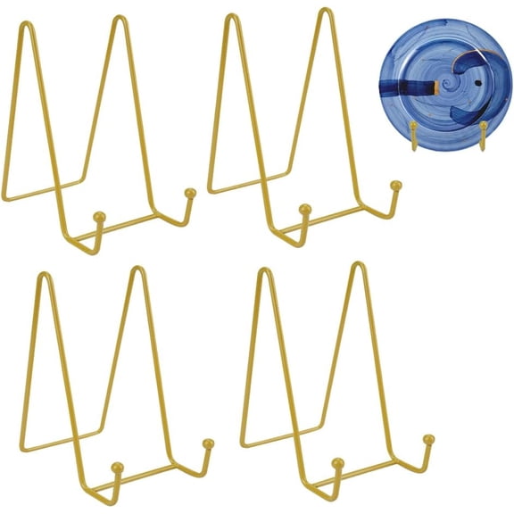 FacoFaco 4 Pack Gold Metal Decorative Plate Stand Holder for Picture Book Photo Easel Tablets and Artistic Work, 6inch (4large)