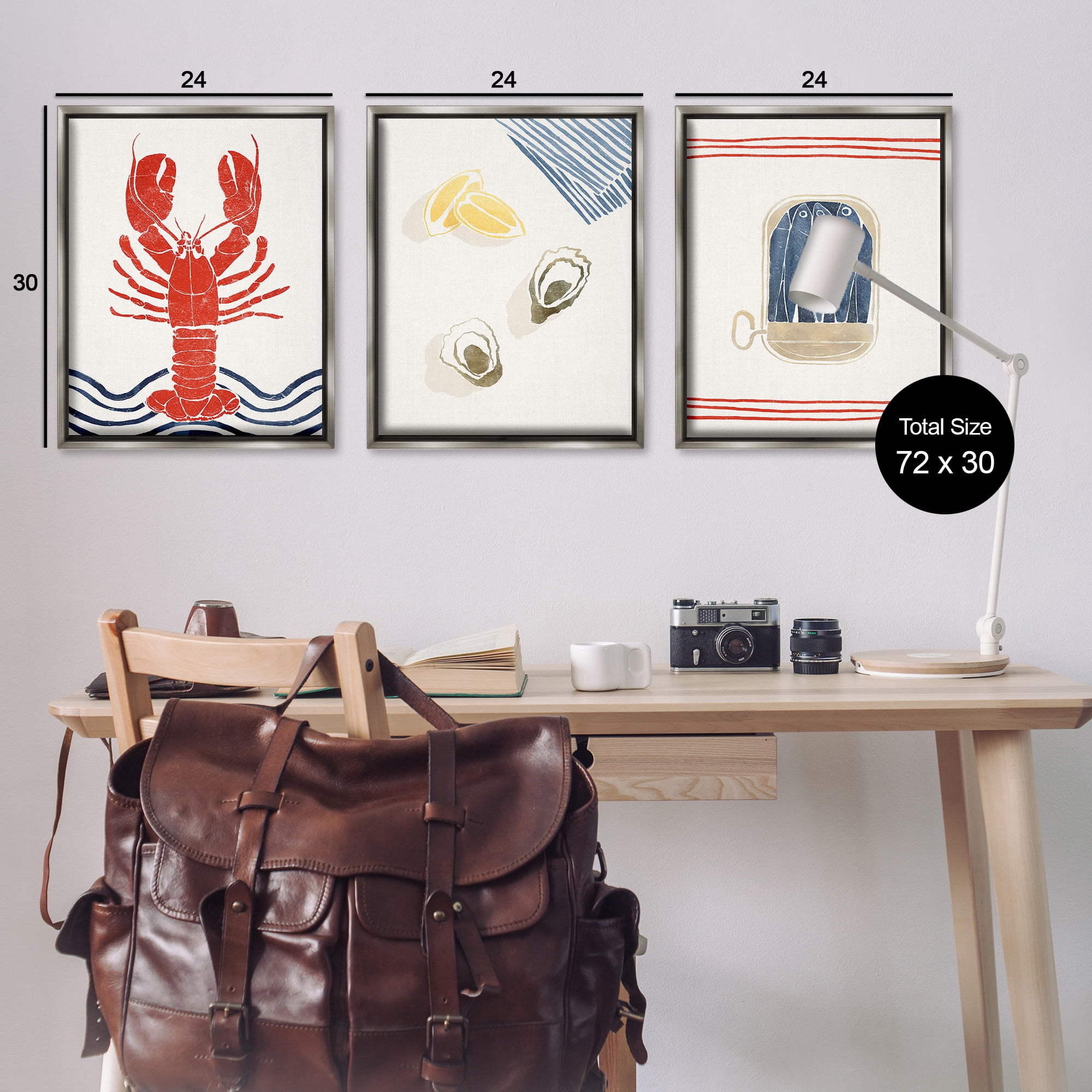 Stupell Industries Abstract Ocean Life Animals & Insects Painting Gray Floater Framed Canvas Art Print Wall Art, 25 x 31, Set of 3