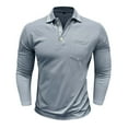 thumbnail image 5 of Aobny Polo Collared Big and Tall T Shirts for Men Long Sleeve Blue Cotton Pocket Shirts Pullover Plain T-Shirt,S, 5 of 7