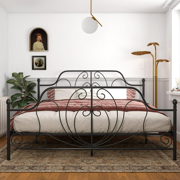 DHP Ivorie Metal Bed, King Size Frame, Adjustable Base Height, Black