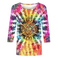 thumbnail image 4 of CYMMPU 3/4 Sleeve Blouses for Women Dressy Casual Loose Fit Summer Fashion Shirts Crew Neck T-Shirts Spring Tops Tie Dye Ombre Lightweight Basic T-Shirts Multicolor S, 4 of 5