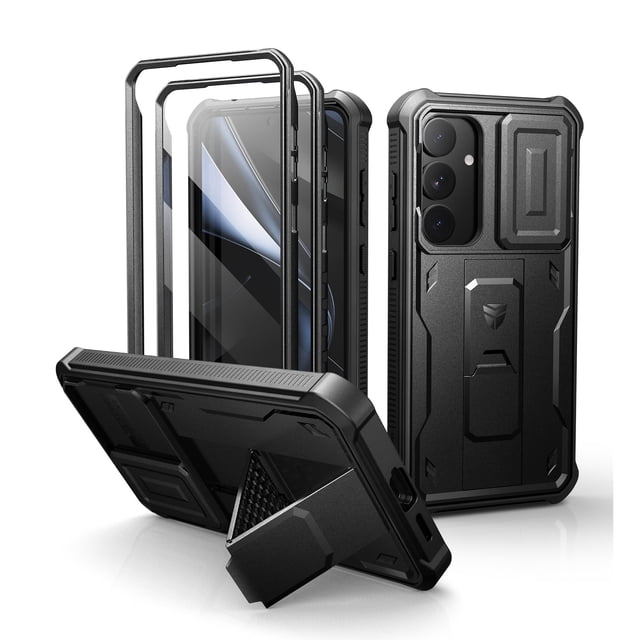 Dexnor for Samsung Galaxy S25 Plus Case with Built-in Slide Camera Cover & Screen Protector & Kickstand, Shockproof Rugged Case Full-Body Bumper Protective Cover for Galaxy S25 Plus 2025, Black