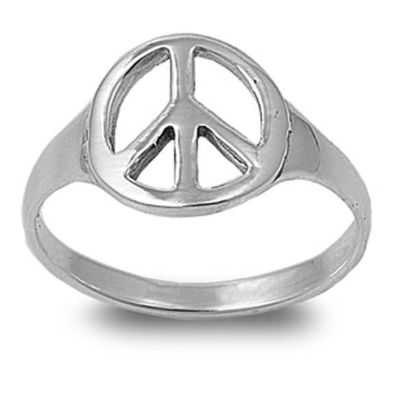 Sterling Silver Women's Peace Sign Ring Love 925 Band 12mm Jewelry Female Male Unisex Size 5