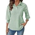 thumbnail image 2 of AUNVITO Women's Striped Button Down Shirt 3/4 Sleeve Classic Collar Office Casual Comfort Fit, 2 of 9