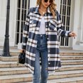 thumbnail image 4 of Womens Long Flannel Plaid Shacket Jacket Trendy Fall Long Sleeve Button Down Shirts Casual lannel Tartan Trench Coats, 4 of 7