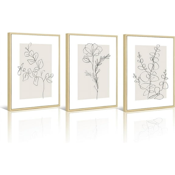 Neutral Botanical Prints Wall Art Decor Plant Minimalist Canvas Pictures Vintage Beige Wall Art Modern Farmhouse Line Poster Boho Abstract Painting Artwork for Bedroom 12x16 Inch Framed Set of 3