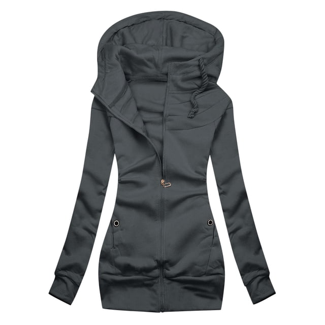 GDREDA Sweat à Capuche Zippé pour Femmes, Manches Longues, Polaire, Gris, TTTG