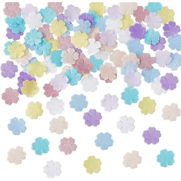 8 Colors 9mm/0.35" Tiny Satin Fabric Flowers 16Bags Mini Floral Decor for Dress Sewing Flower Embroidered Patches for Scrapbooking Wedding DIY Craft Supplies colorful