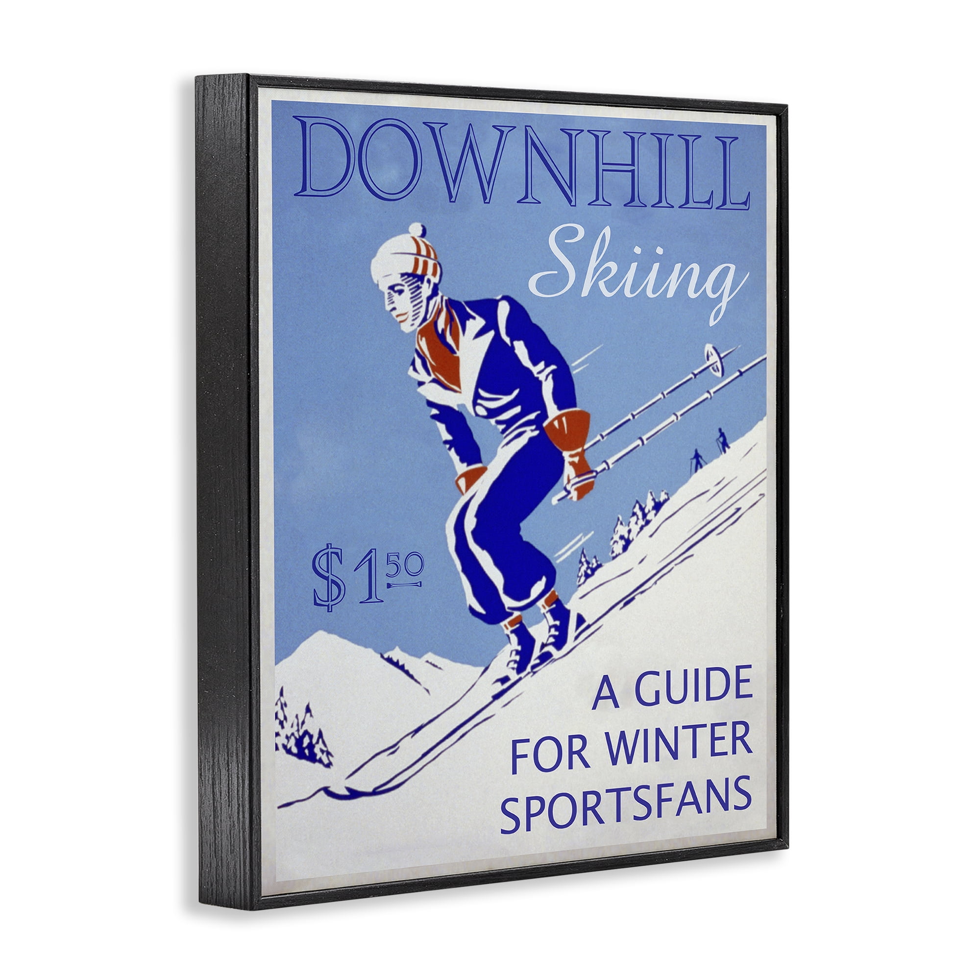 Stupell Industries Vintage Downhill Skiing Sports Painting Black Framed Art Prints Wall Art, 16 x 20