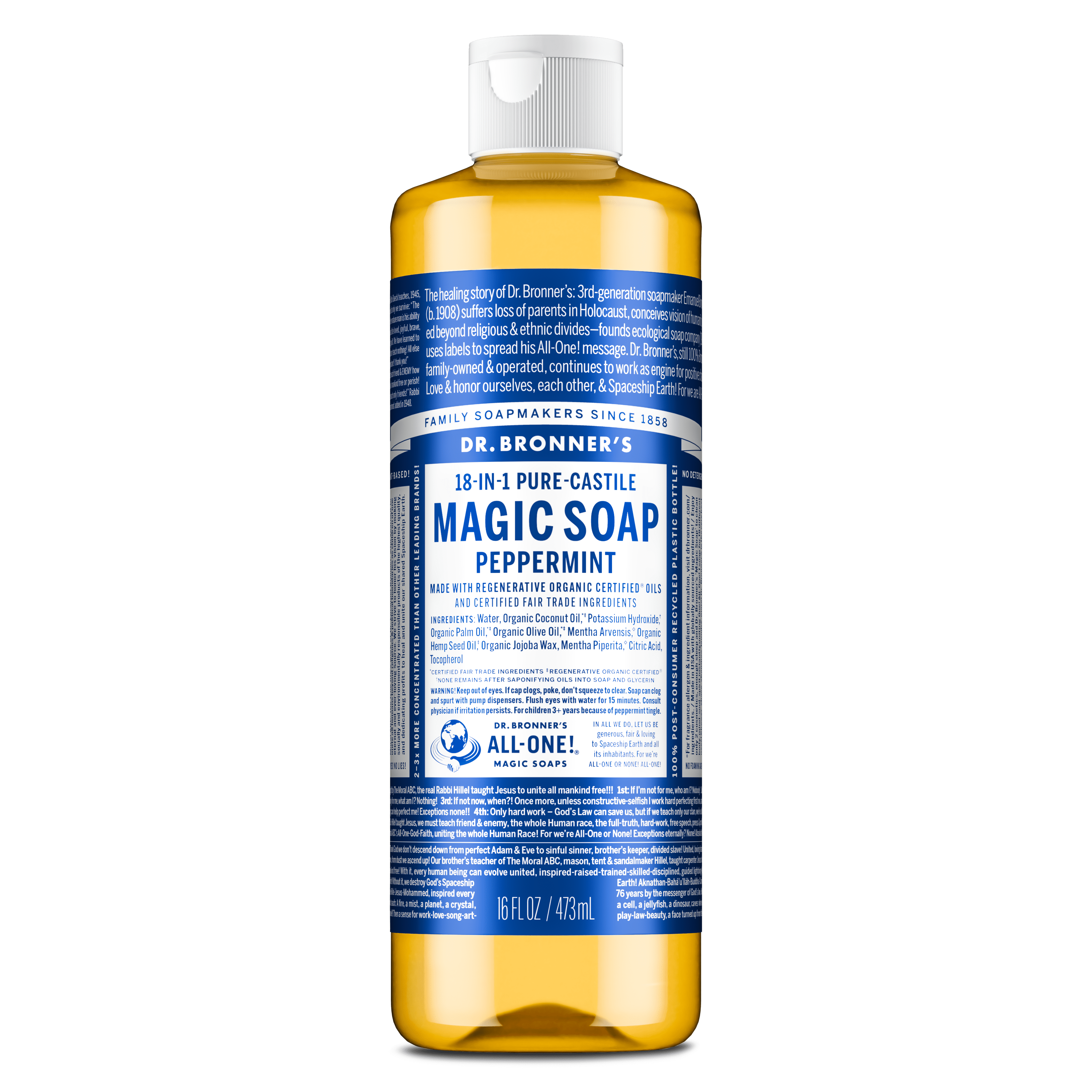 (4 pack) Dr.Bronner's Magic Soap, Peppermint, Pure-Castile Body Wash Liquid Soap, 16 fl oz