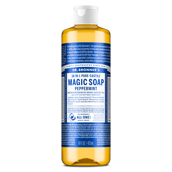 Dr.Bronner's Magic Soap, Peppermint, Pure-Castile Body Wash Liquid Soap, 16 fl oz