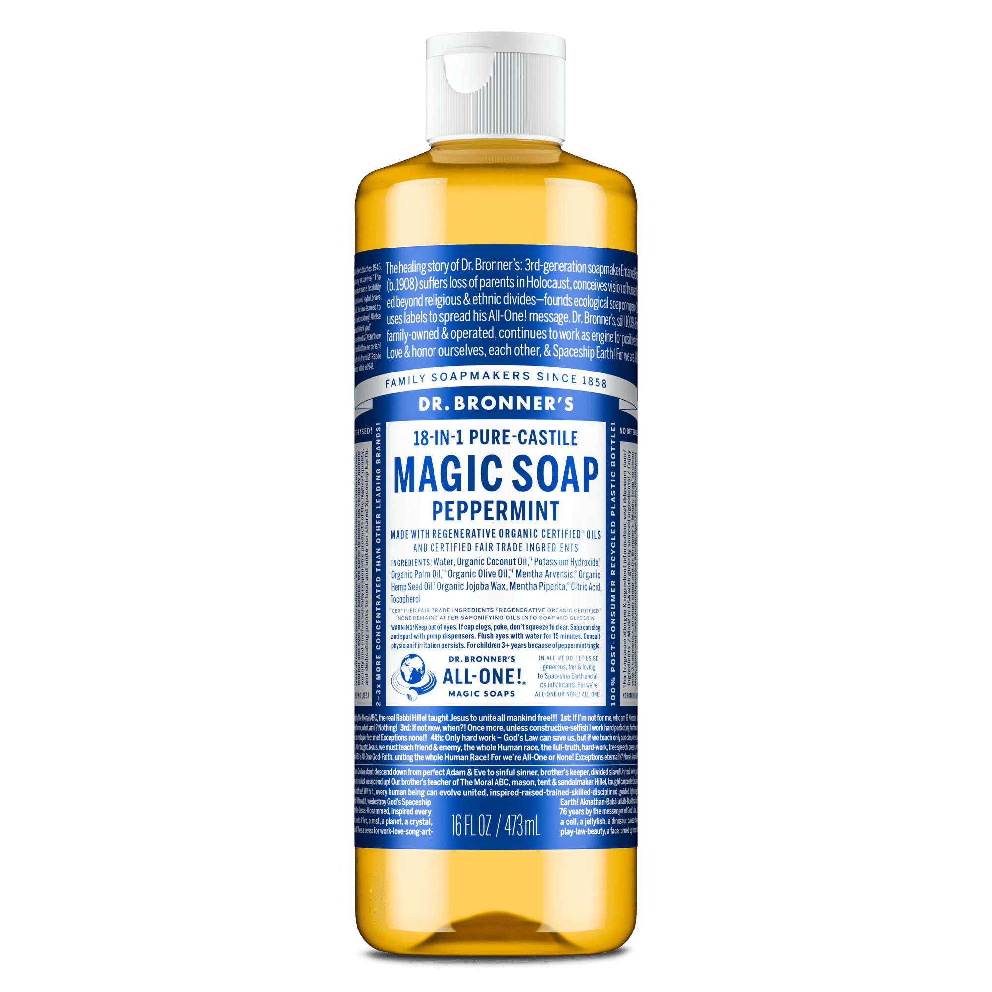 Dr.Bronner's Magic Soap, Peppermint, Pure-Castile Body Wash Liquid Soap, 16 fl oz