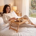 thumbnail image 6 of 2 Pack Bed Tray Table with Folding Legs,Bamboo Breakfast in Bed for TV Table,Laptop Computer Tray,Eating,Snack Tray, 6 of 7