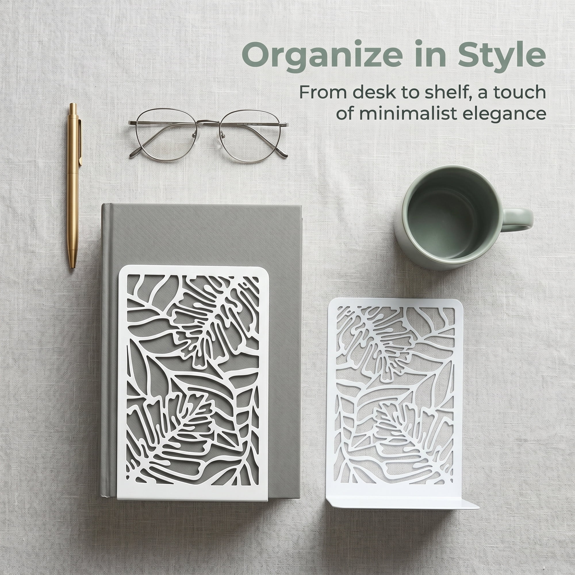 Unique Bargains Decorative Metal Large Non-Skid Book Ends for Shelves White 4.7"x3.2"x7.3"