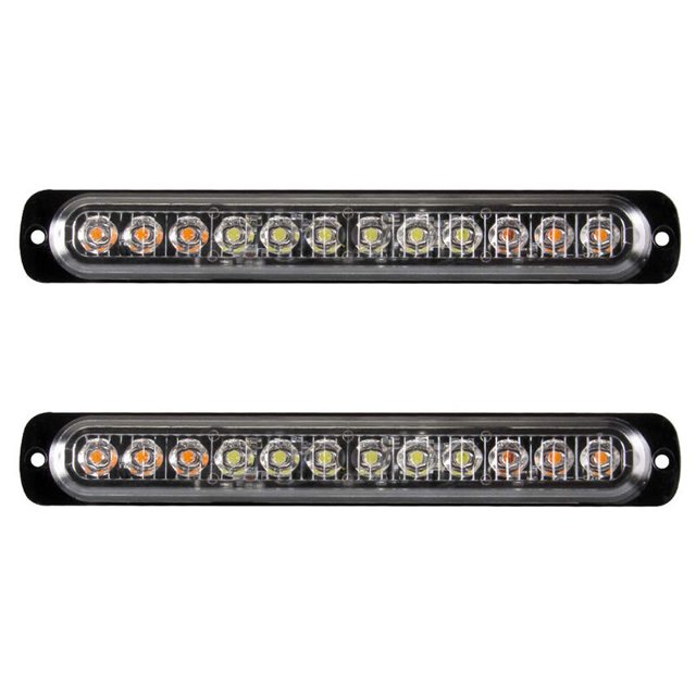 Luces estroboscópicas de emergencia de 12 LED Luces de advertencia de peligro para carrocería de vehículos de camión amarillos y blancos 12-24 Barra de luz de baliza impermeable - Paquete de 2