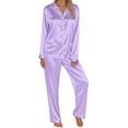 thumbnail image 2 of GILIGEGE Family Matching Pajamas Silk Satin Long Sleeve Sleepwear Soft Button Down Loungewear 2 Pcs Pj Set Pajamas for Women Set S-2Xl Purple M, 2 of 7