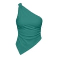 thumbnail image 4 of Tqcoqu Womens Summer Tops Sleeveless One Shoulder Slim Fit Y2K Shirts Ruched Knit Asymmetrical Top Blouse,Green,Women's S-XXL, 4 of 7