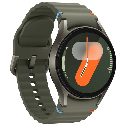 Restored Samsung Galaxy Watch7 GPS 40mm Bluetooth Smartwatch in Green, featuring a 1.3-inch Super AMOLED display with 432x432 resolution. The smartwatch includes a green aluminum case with a matching sport band, advanced BioActive Sensor for heart rate, sleep, and fitness tracking, and dual-frequency GPS. Refurbished in good condition with light signs of wear and a minimum 90-day warranty.