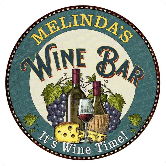 MELINDA'S Wine Bar 14" Round Metal Sign Wall Gift 100140043391