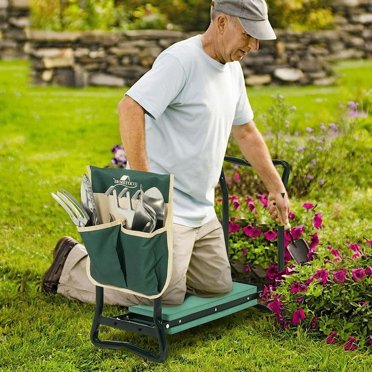 Bilot Garden Kneeler and Seat Heavy Duty Gardening Bench for Kneeling and Sitting Folding Garden Stools with Tool Pouch and Kneeling Pad