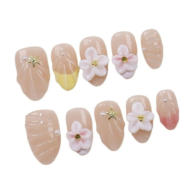 Hearth & Gear Elegant Floral Carved On Nails Almond Shaped Nails Set Handmade Transparent Design In Europe & Southeast Asia Clear Nail Tips for Practice Hand Shaped Nail Tips for Acrylic Nails Nails