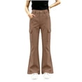 thumbnail image 5 of Mifsaly Girls Cargo Flare Pants High Waisted Button Front Bootcut Trousers with Pockets and Belt Loops Full Length School Daily Casual Bottoms Khaki,Size 14, 5 of 9