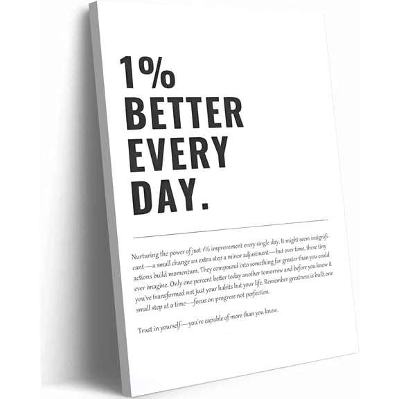 1% Better Every Day Framed Canvas Wall Art Modern Quote Decor 12x16in canvas