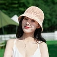 thumbnail image 3 of Women Beach Hat Knitted Hollow Out Round Hat Mesh Bucket Crochet Knitting Hat, 3 of 5