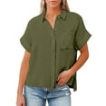 thumbnail image 6 of Clothing 2025 Womens Casual Short Sleeve Button Down Shirts Summer Plain Top Blouses with Pockets Womens Short Sleeve Button Down Shirts Official Collar Blouse Basic Simple Dress Shirt, 6 of 6