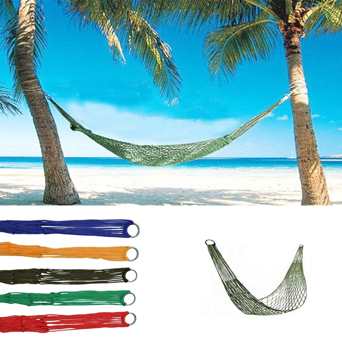 Portable Nylon String Hammock Bed for Camping, Beach, Yard & All Outdoor Activities (5 Color