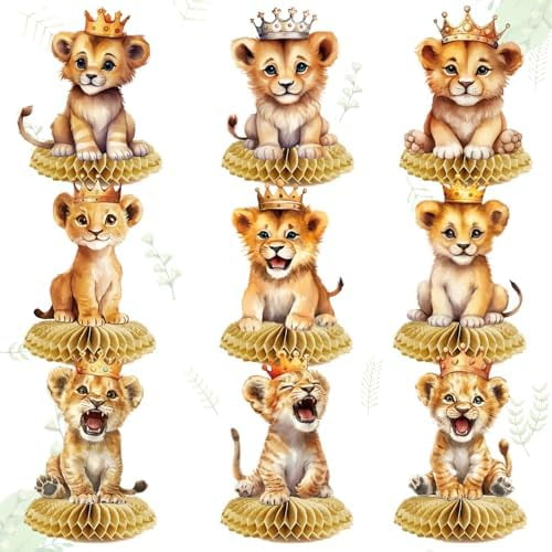 Lion Baby Shower Decorations： Lion Birthday Party Decorations Honeycomb Centerpieces Safari Centerpieces for Tables for Boy Girls Birthday Party Gender Reveal Baby Shower Decor