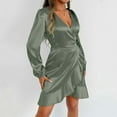 thumbnail image 7 of Ruimatai Women's V-Neck Tie-Waist Ruffled Hem Long Sleeve Dress, Summer Casual Wrap Dress with Puffed Sleeves, Solid Color Elegant Flowy Midi Dress for Outdoor Daily Wear, 7 of 7