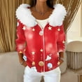 thumbnail image 2 of Women's Fashion Casual Sweater Zipper Cardigan, Christmas Snowflake Print Plush Hooded Jacket for Holiday Parties and Cozy Winter Wear,Vermilion,S, 2 of 6