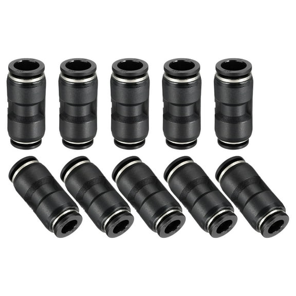 Uxcell 10 Pcs Push to Connect Fittings Reducing 1/2" Tube OD x 3/8" Tube OD Straight Pneumatic Quick Connector, Black