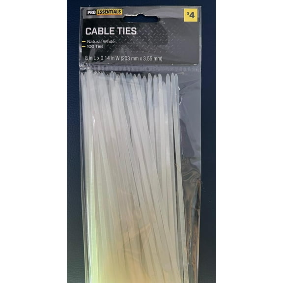 Pro Essentials Cable Ties Natural White 100 Ties 8"L x 0.14" W
