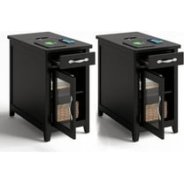 Linsy Home Farmhouse Nightstands for Bedroom Set of 2, End Tables with Usb Ports and Outlets, Black