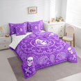 thumbnail image 2 of Castle Fairy Gothic Skull Queen Bedding 7pcs,Boho Paisley Thorn Wreath Pattern Bedding Comforter Set Queen,Purple White,Reversible, 2 of 7