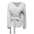 thumbnail image 5 of Women'S Clothing, Womens Shirts, Stylish Long Sleeve Women's Top Off Shoulder Design with Bow Tie Waist Feminine Blouse for Casual and Formal Occasions, 5 of 6