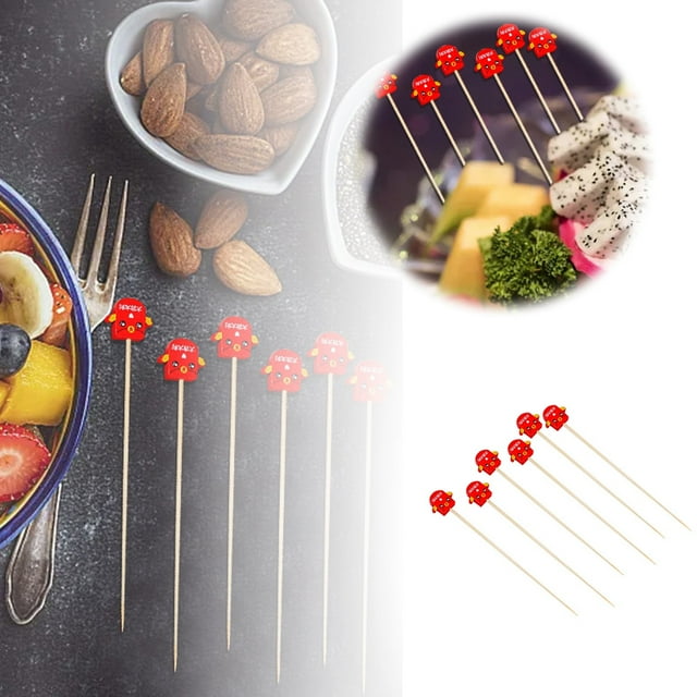 Palillos de cóctel para el Año Nuevo chino, 100 unidades, palillos con frutas, palillos para postres, palillos para comida, sándwiches, bebidas, brochetas de carne, frutas, artículos para fiestas.