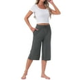 thumbnail image 2 of INSPIRE CHIC Women's High Waisted Pajama Shorts Viscose Comfy Soft Knee Length Long Shorts with Pockets S Deep Grey, 2 of 6