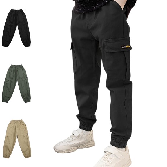 UJNDER Boys Solid Color Cargo Sweatpants Loose Fit Style for Sports Comfort Wear Boys Cargo Pants,Black,12-13 Years