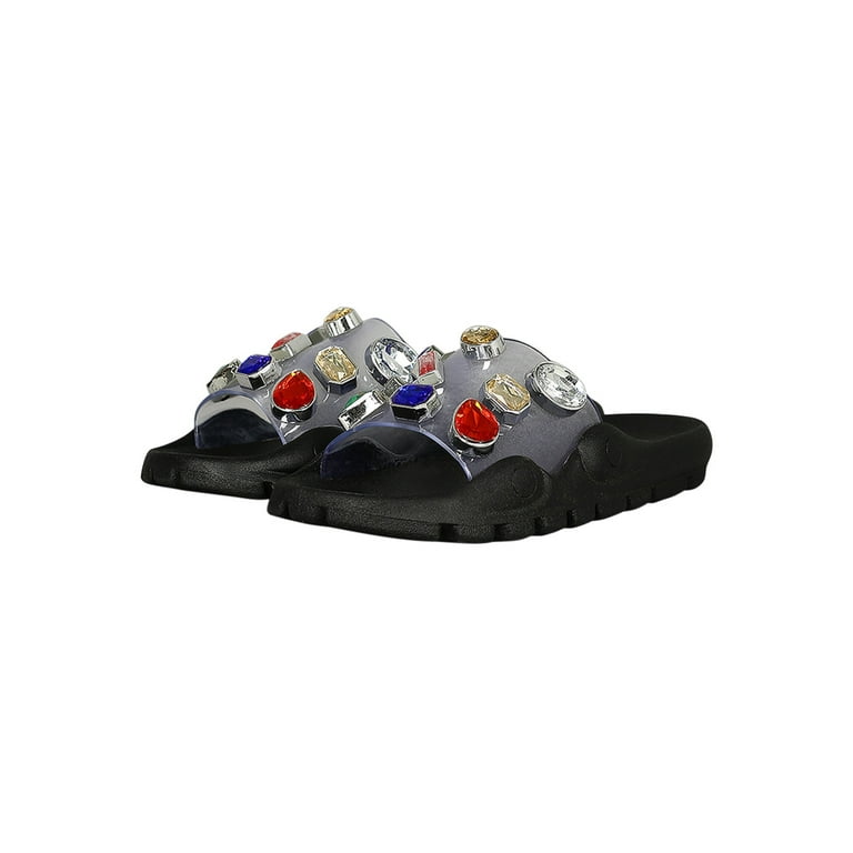 Rhinestone translucent lug embossed slide sandals clearance