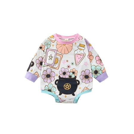 

Autumn Infant Newborn Baby Girls Bodysuit Long Sleeve Cartoon Floral Print Jumpsuit Clothes
