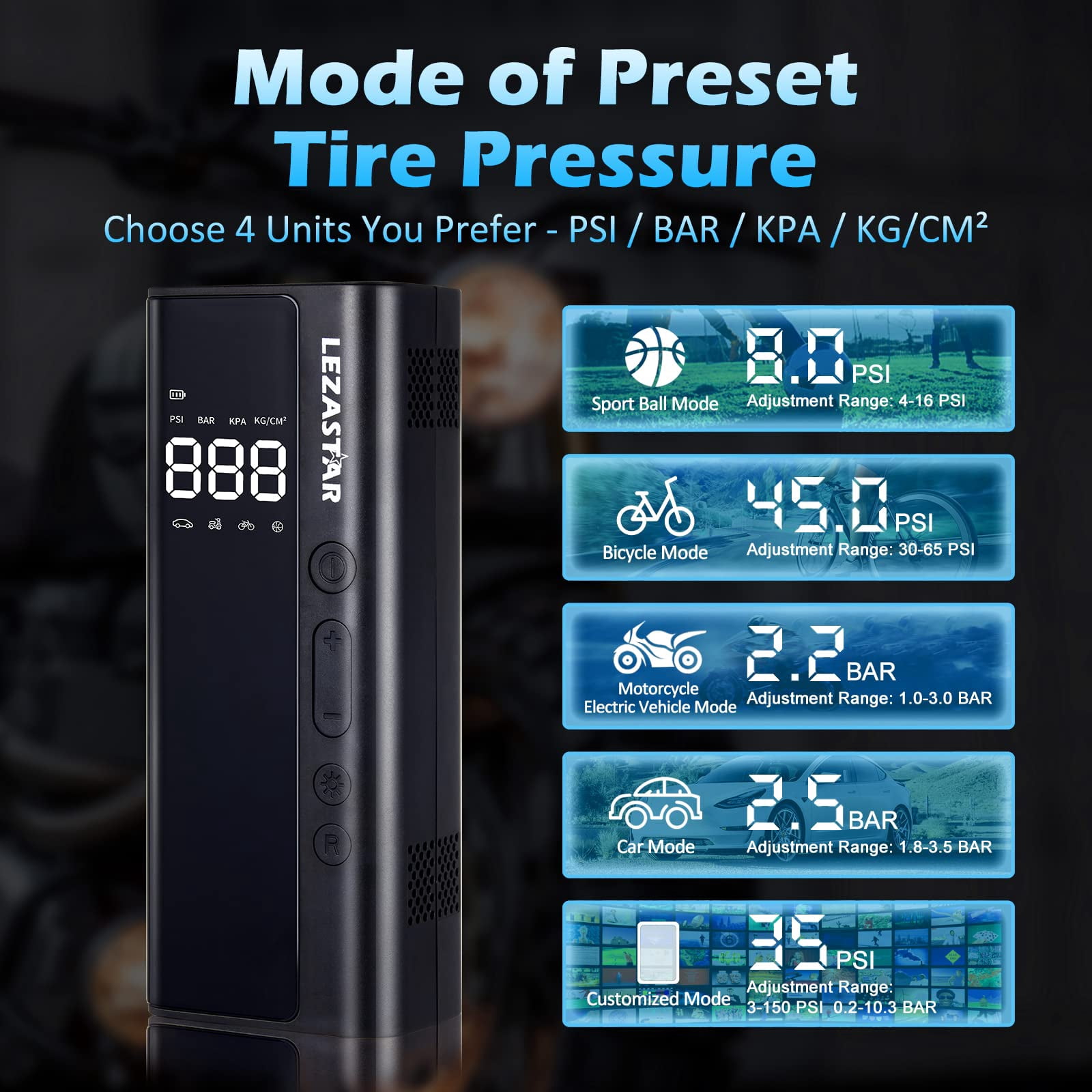 Tire Inflator Portable Air Compressor for Car,150 PSI/8000mAh Power Battery Pack with Cordless Car Air Pump, Mini Tire Pump & LED Display for Car/Motor/Bike/Ball/Swim Ring