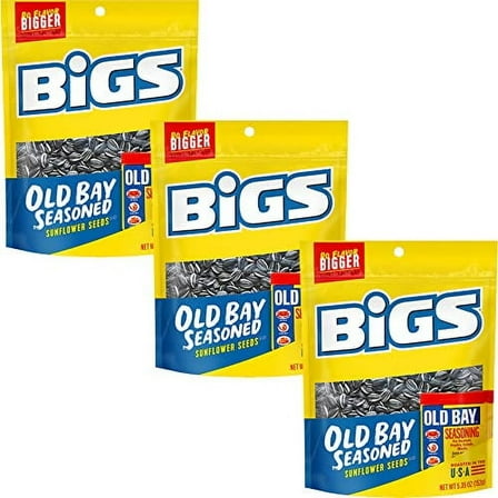 BIGS Old Bay Flavored Sunflower Seeds - 3 Pack - 5.35 Ounces Per Bag - In Mighty Merchandise Packaging